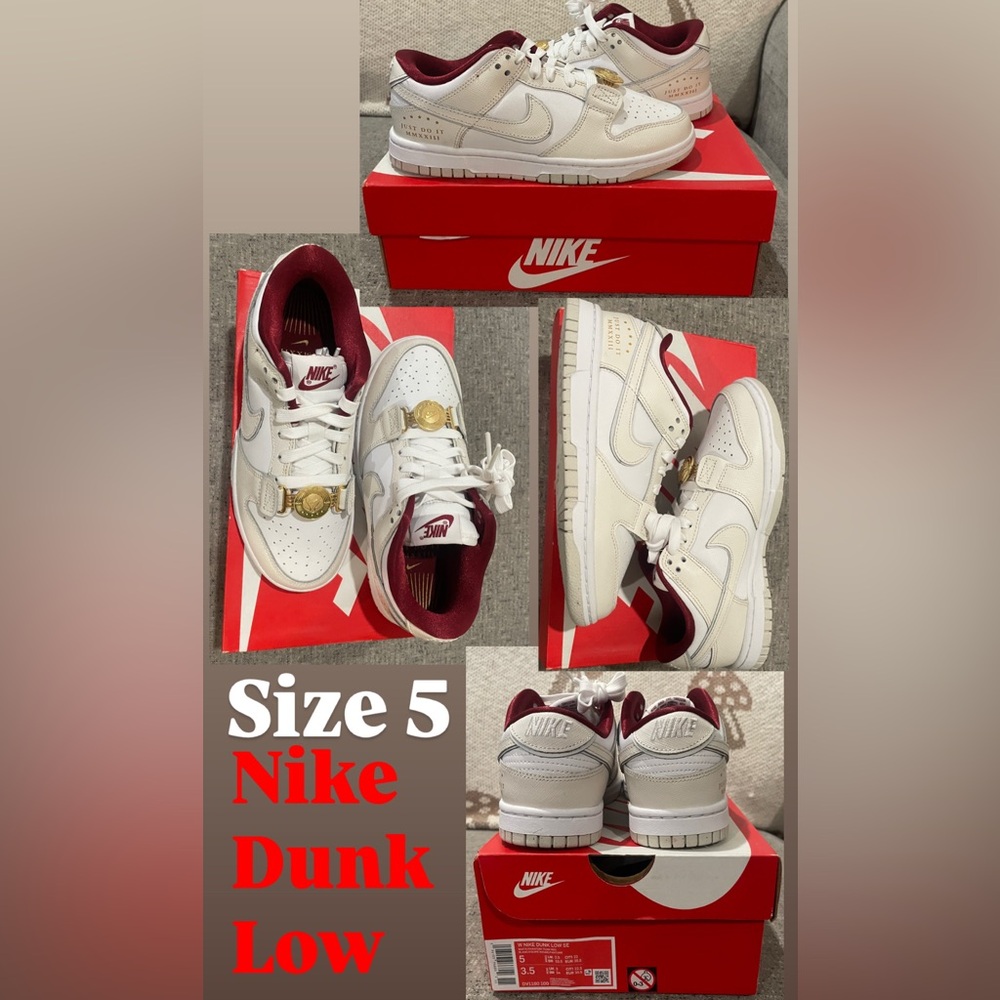 Nike Dunk Low Sneakers - White and Burgundy